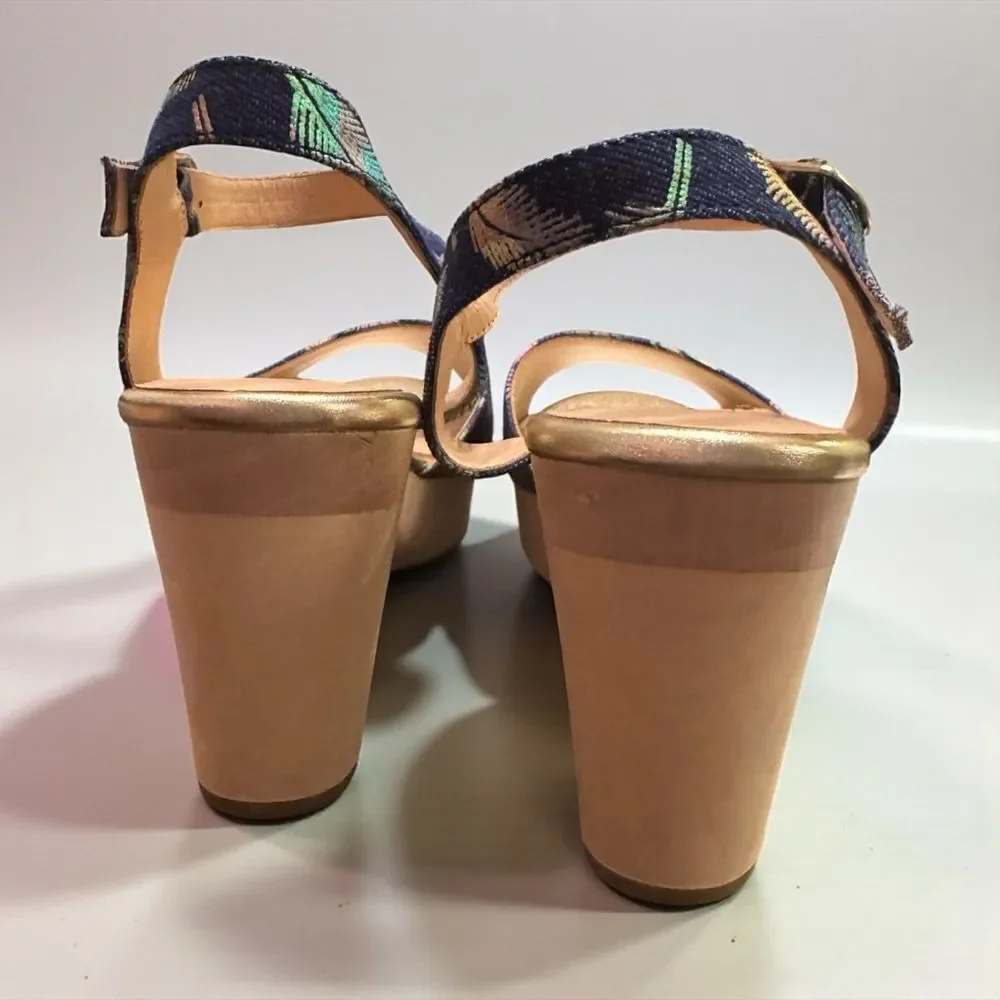 Billy Ella Rainbow Metallic Feather Wood Heel Sandals